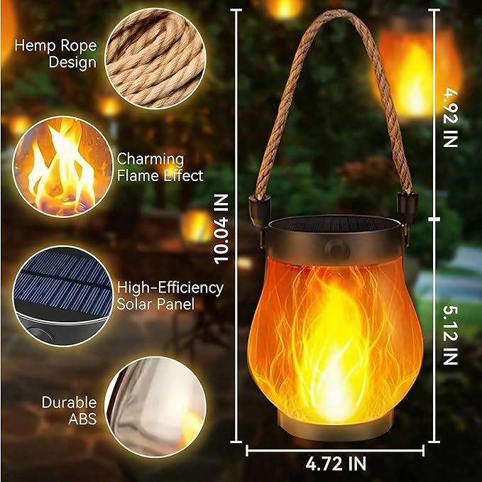 Kaliqo Solar Lantern Outdoor Lights Solar Lantern Waterproof Flickering Flame Hanging Lanterns for Patio Yard Garden Decor (4 Pcs)