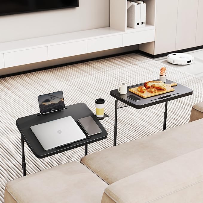 Ultra TV Tray Table, Allpop TV Dinner Tray for Eating, Adjustable Folding Tray Table with Book Stand, Cup Holder, Laptop Stopper & Tablet Slot on Coach & Bed, Black
