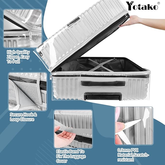 Yotako Upgraded Zippered Clear PVC Suitcase Cover, 20 Inch Luggage Covers for Suitcase Luggage Protector Suitcase Cover 20''
