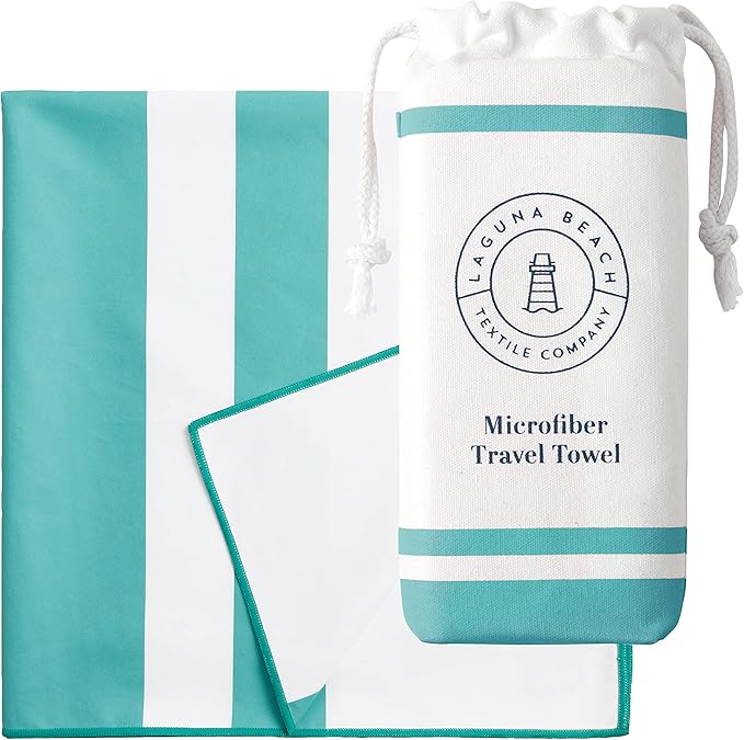 Emerald Microfiber Beach Towel by Laguna Beach Textile Co - Sand Free, Light Weight Striped Pool Towel - Perfect for Yoga, Gym, Beach, Pool - Extra Large, 35" x 75" - Aqua Blue