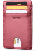 Buffway Mens Slim Wallet, Minimalist Thin Front Pocket Leather Credit Card Holder with RFID Blocking for Work Travel