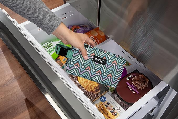 PackIt Freezable Snack Box, Diamond Chevron, Built with ECOFREEZE Technology, Collapsible, Zip Closure with Buckle Handle, Designed For Work Snacks, Fresh Snacks On the Go, Adults, and All Ages