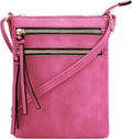 DELUXITY | Crossbody Purse Bag | Functional Multi Pocket Double Zipper Purse | Adjustable Strap | Medium Size Purse |Fuchsia