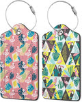 Pink Flamingo Luggage Tags,2 Pack Tropical Palm Leaves Luggage Tag,Leather Privacy Cover ID Label with Stainless Steel Loop for Women Men Kids Girls Travel