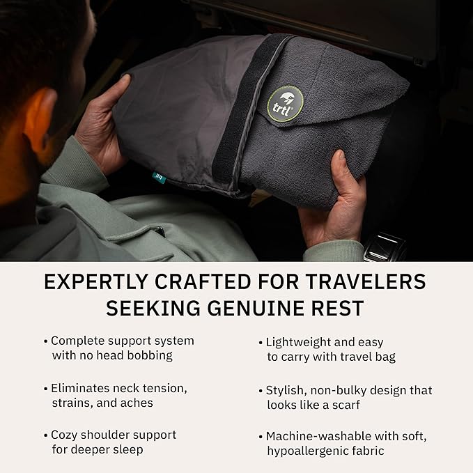 trtl Pillow - Scientifically Proven Super Soft Neck Support Travel Pillow - Machine Washable - Grey