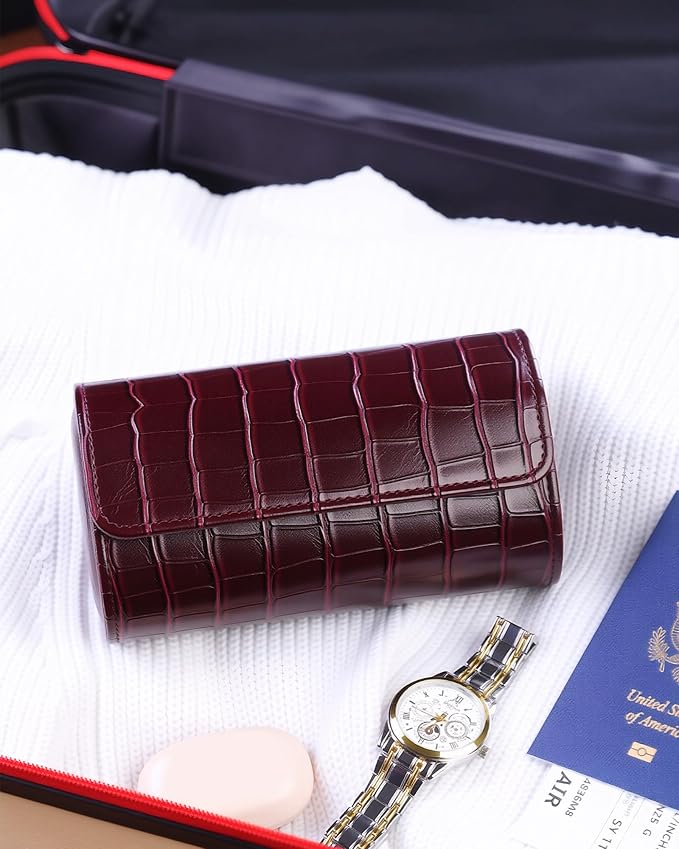 MR.OKAY 2 Watch Travel Case- Classic Leather Watch Case With Superb Texture.(Portable Watch Roll Or Organizer For Storage And Display).Festival Gift For Men, All Handcrafted By Artisans.
