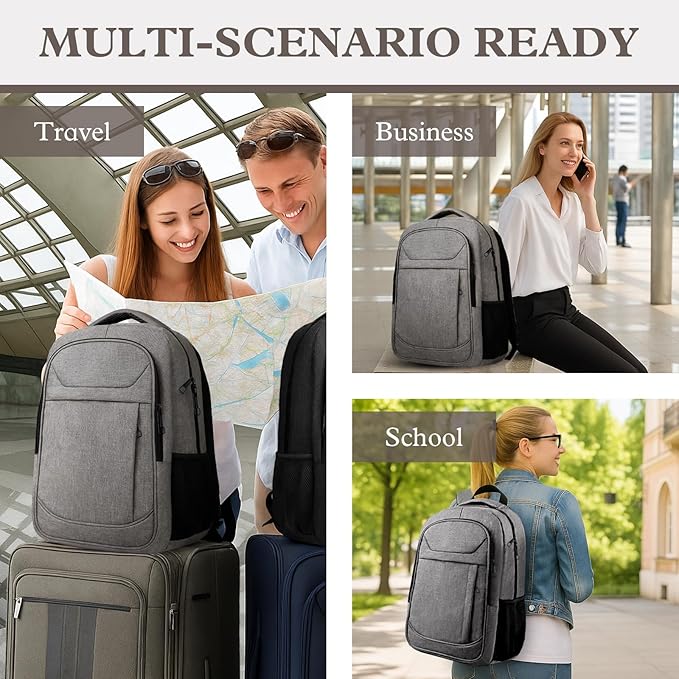 Business Laptop Backpack, 15.6 Inch Travel Laptop Bag, Water Resistant Durble Slim Casual College School Travel Computer Nurse Work Bag Gift for Men & Women, Grey