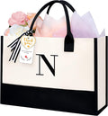 BAGAIL Initial Tote Bag, Personalized Birthday Gifts for Women, Teacher, Friends, Mom, Wedding, Monogrammed Beach Bag