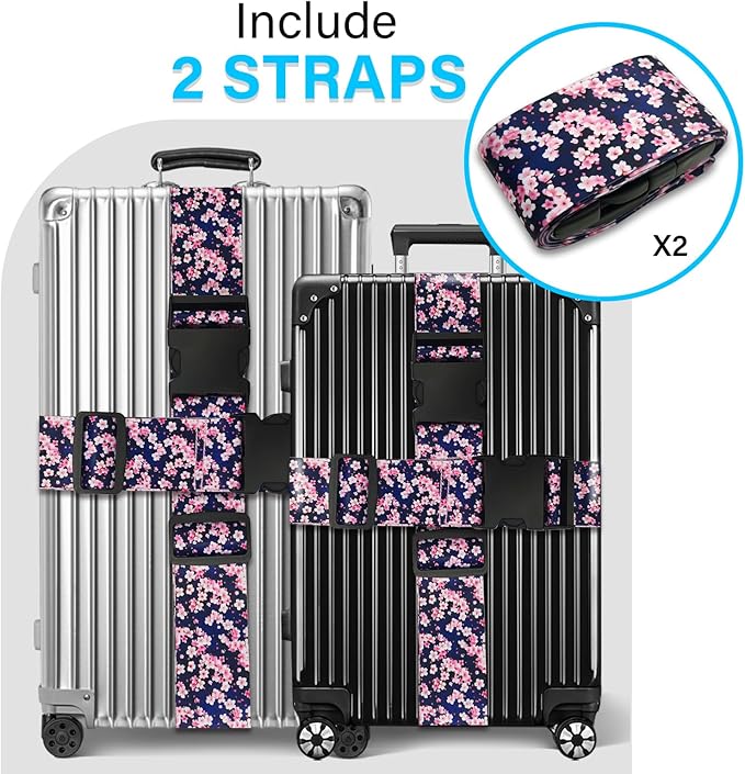 Luggage Straps for Suitcases TSA Approved, Luggage Identifiers for Suitcase, Adjustable Suitcase Strap for Baggage Security with Cute Patten, Travel Necessary Accessories (Anime Sakura)