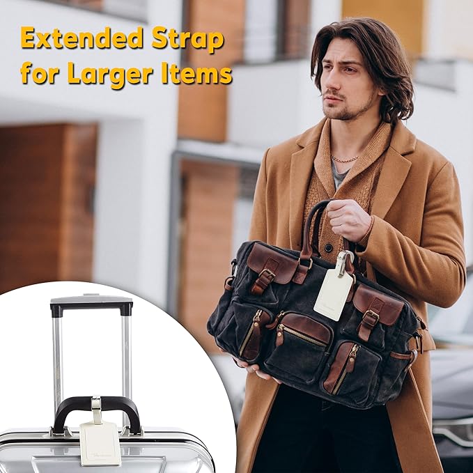 Travelambo Luggage Tags for Suitcases Faux Leather Privacy Protection 6 Pack Bag Tags Travel Accessories Essential, Ivory