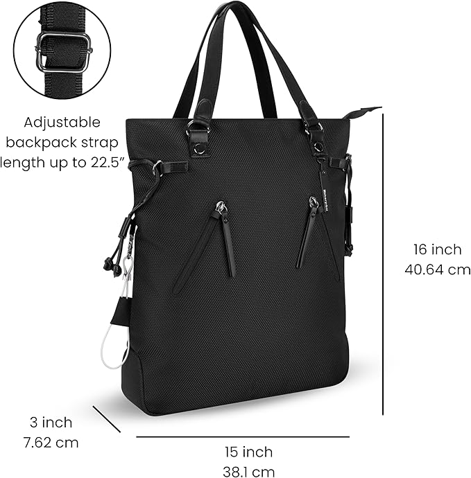 Sherpani Tempest, Anti Theft Convertible Backpack Tote, 14L Travel Backpack, Travel Gifts for Women, Handbags, RFID Protection, Metal Hardware, Fits 15” Laptop (No Sleeve) (Carbon)
