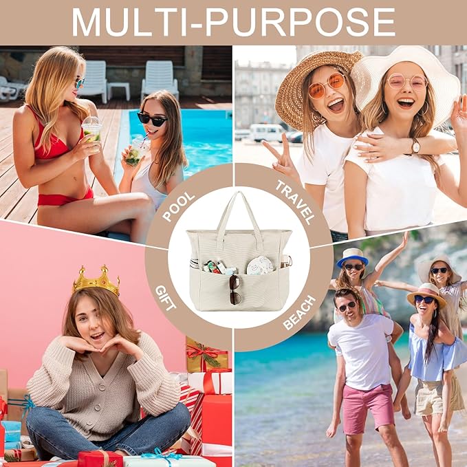 Waterproof Beach Tote Pool Bags for Women Ladies Extra Large Gym Tote Carry On Bag With Wet Compartment for Weekender Travel