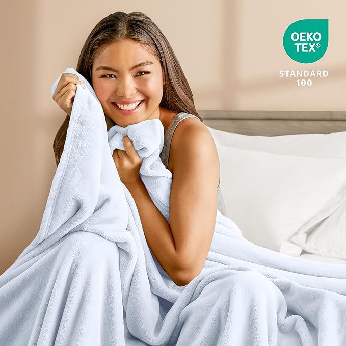 Bare Home Fleece Blanket - Throw/Travel - Ultra-Soft Lightweight for Bed, Sofa, and Couch - Luxury Microplush - Cozy Warm Blanket (Throw/Travel, Blue Mist)