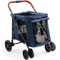 Upgraded 4 Wheels Pet Stroller for Small/Medium Dogs- One Button Fold, Adjustable Mesh Windows and Shades, 360° Swivel Front Wheels and Rear Wheel Brake