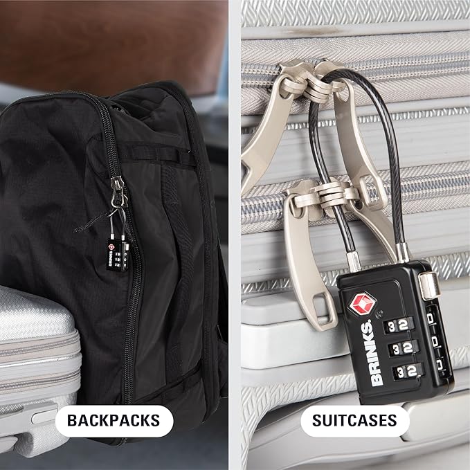 Brinks TSA Accepted Indicator Luggage Lock, Black - Ressetable Combination, 2.5 inch Long Shackle, New More Secure TSA008 Key, 4 Pack