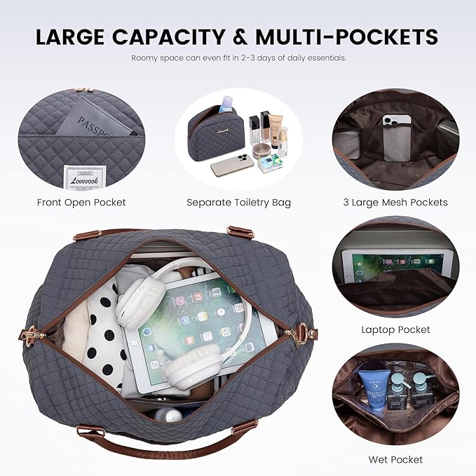 LOVEVOOK Travel Duffle Bag,Weekender Bags for Women with Shoe Compartment，Carry on Overnight Bag with Toiletry Bag,Gym Duffel Bag with Wet Pocket, Hospital Bags for Labor and Delivery
