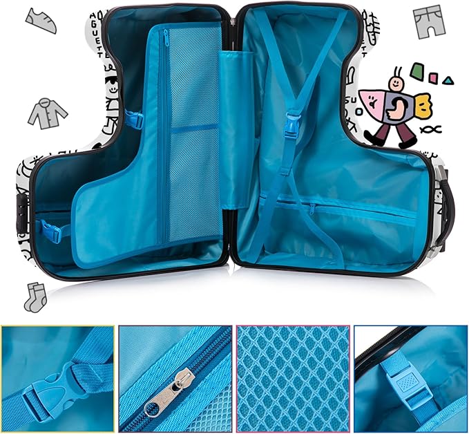 Apelila DIY Coloring Ride On Suitcase for Kids Ages 4-8, 22 Inch Graffiti Rolling Luggage with Spinner Wheels & Safety Belt, Lightweight Travel Checked Suitcase with Combination Lock