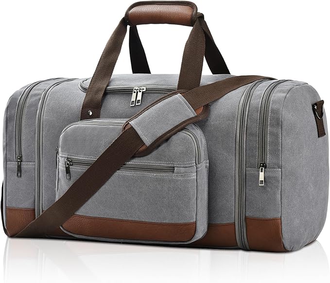 Litvyak Duffle Bag for Travel, 50L Canvas Travel Duffel Bags Overnight Weekend Gym Carry on Luggage Bag for Men & Women(Grey)