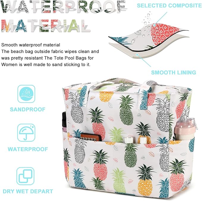 Waterproof Beach Tote Pool Bags for Women Ladies Extra Large Gym Tote Carry On Bag With Wet Compartment for Weekender Travel