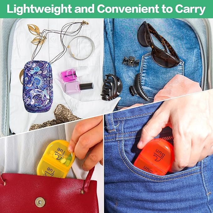 Serfeymi Weekly Travel Pill Organizer 2 Times A Day AM PM Upgraded Rainbow Pill Box 7 Day with Portable Zipper PU Leather Pill Case, Medicine Organizer for Pills, Vitamins, Fish Oils - Purple-01