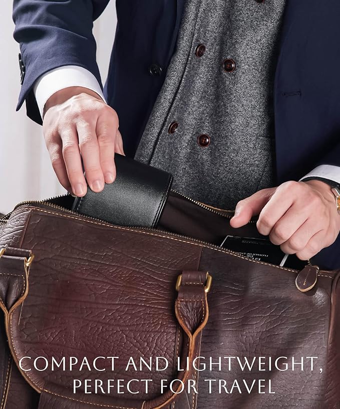 Homde Travel Watch Box Leather: Traveling Case for Men - Luxury Watch Roll for Wristwatch on the Go (black, S)
