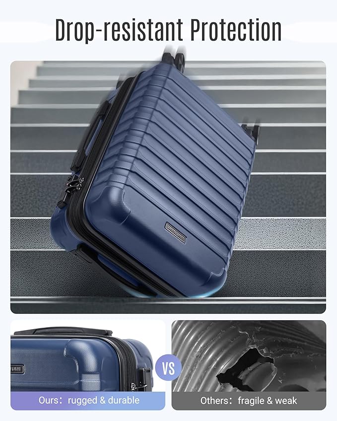 LIGHT FLIGHT Carry On Luggage 22x14x9 Airline Approved, Carry On Suitcases with Wheels, Expandable Hardside Lightweight Rolling Travel Luggage with TSA Lock 20 Inch Carryon, Dark Blue