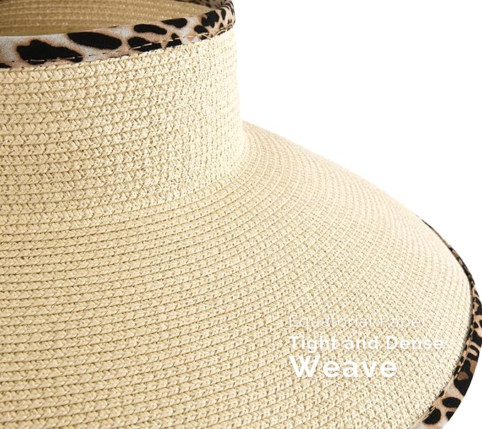 Camptrace Sun Visors for Women Wide Brim Beach Hat Foldable Straw Visor Hat Ponytail Summer Packable UPF 50+