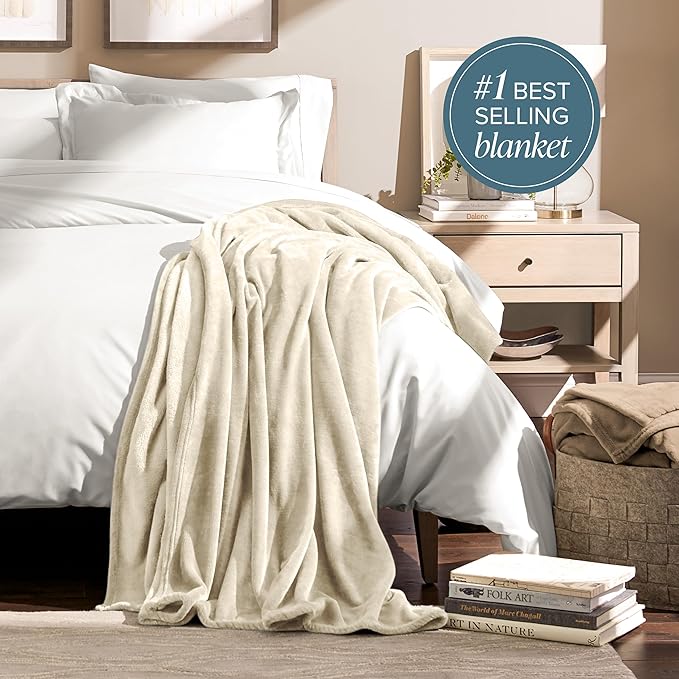 Bare Home Fleece Blanket - Throw/Travel - Ultra-Soft Lightweight for Bed, Sofa, and Couch - Luxury Microplush - Cozy Warm Blanket (Throw/Travel, Oyster)