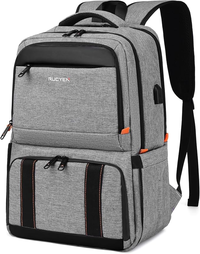 Lunch Backpack, Insulated Cooler Backpack Lunch Box for Men Women, 15.6 Inches RFID Blocking Laptop Backpack with USB Port for Work Travel Picnics Hiking Grey