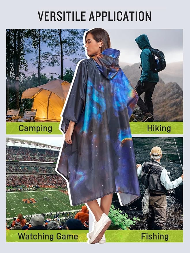 SaphiRose Extra Thick Hooded Rain Poncho Double Layer Waterproof Raincoat Jacket for Men Women Adults