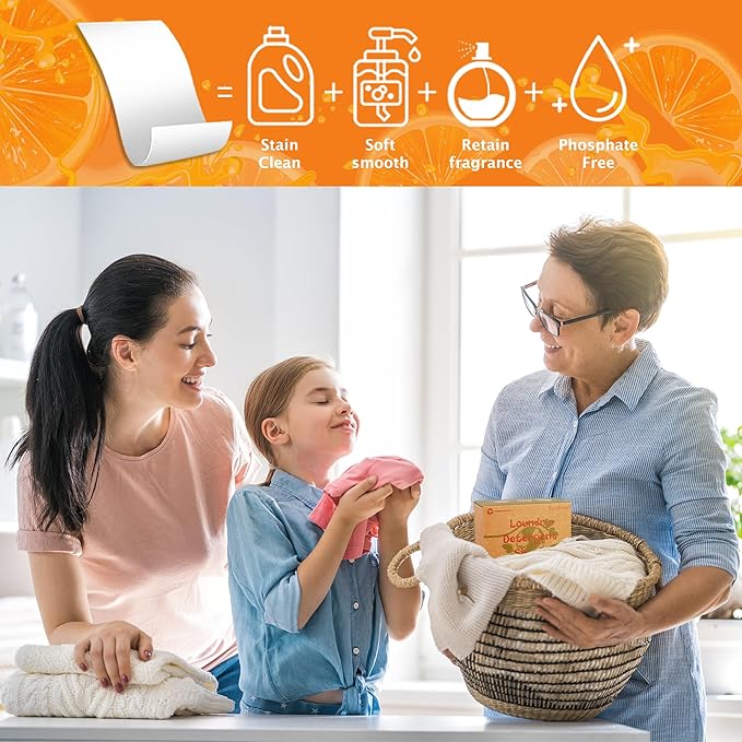 Freelivity Laundry Detergent Sheets, 300 Sheets Lemon Orange - Eco-Friendly Hypoallergenic Plastic-Free LiquidLess Clothes Washing Detergent Supplies for Save Space Travel Camping