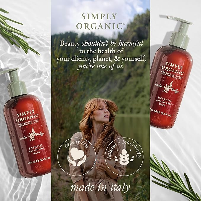SIMPLY ORGANIC Hair Detox Clarifying Shampoo Scalp Wash, Made in Italy, All Natural Cruelty Free Hair Care for Women & Men with Rosemary, Sage & Olive Leaf Extract, 8.5 fl oz/251ml, Refresh