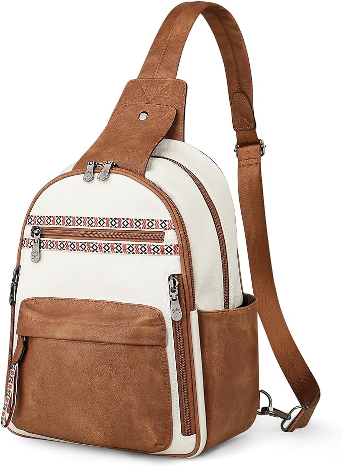 FADEON Large Sling Bag for Women, Leather Crossbody Purse Designer Anti Theft Sling Backpack, RFID Fanny Packs for Travel