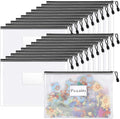 Sooez 20 Pack Mesh Zipper Pouch with Label Pocket, Plastic Zip File Folders, Zipper Document Bag for Teacher School Office Supplies, Classroom Organization, Board Game Storage, 13.3" x 9.4", Black