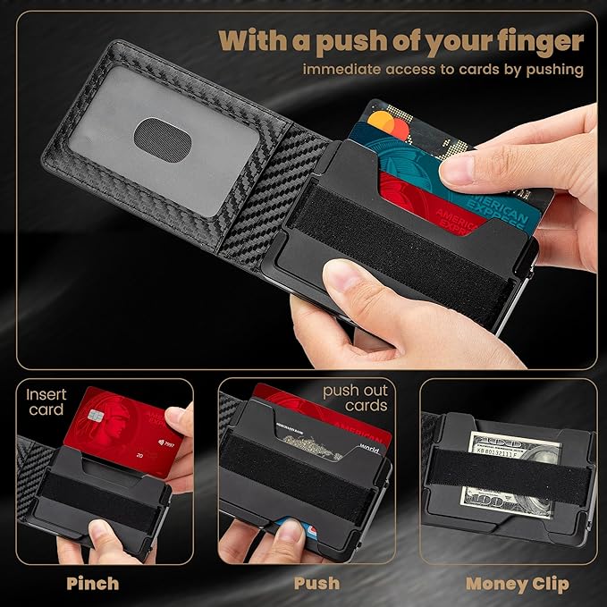 Wallet for Men Newly Upgraded Magnetic Minimalist Slim Men’s Wallet, RFID Blocking Mens Wallet with Money Clip & ID Window, Metal Compact Wallet with Nice Gift Box (Carbon Fiber)