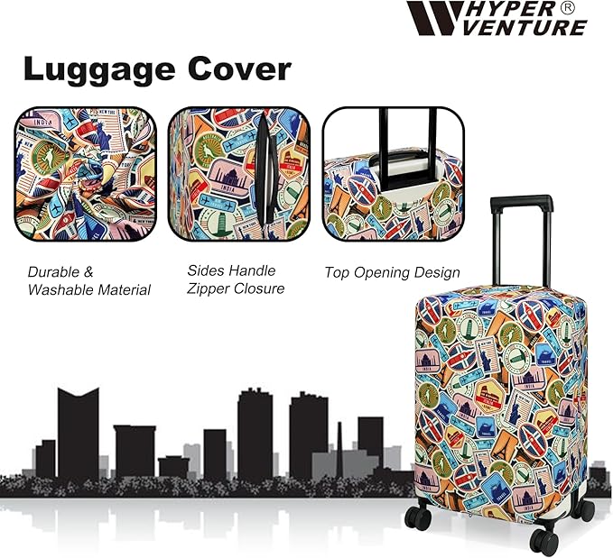 HYPER VENTURE Washable Luggage Cover - Fashion Suitcase Protector Fits 27-30 Inch Luggage (World Voyage, L)