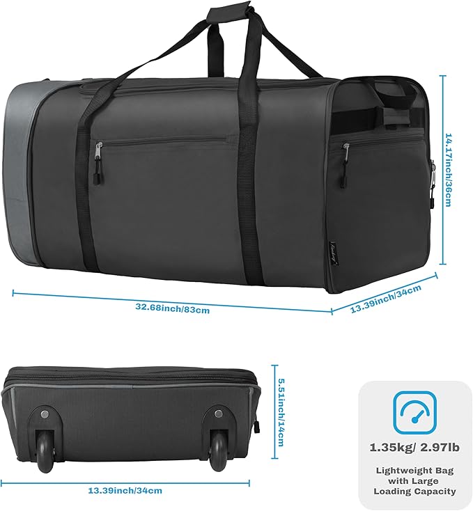 Finnhomy 100L Foldable Rolling Duffel Bag with 2 Wheels, Light Weight Travel Duffel bag with Large Loading Capacity, 32 inch Rolling Duffel bag with Shoulder Strap for Travel Camping Sports