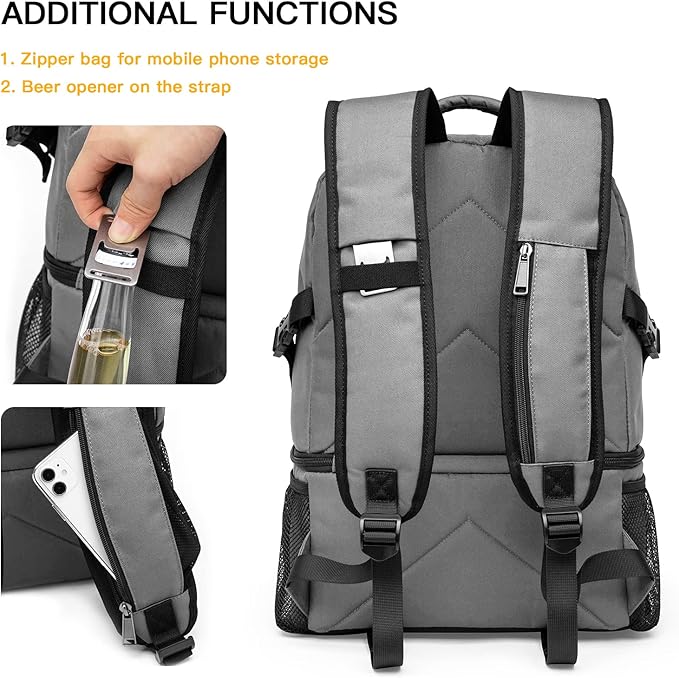 TUGUAN Insulated Cooler Backpack 38 Cans Double Deck Leakproof Lightweight Soft Lunch Backpack Small Cooler Bag Beach Picnic