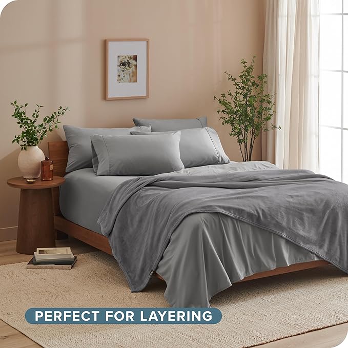 Bare Home Fleece Blanket - King Size - Ultra-Soft Lightweight for Bed, Sofa, and Couch - Luxury Microplush - Cozy Warm Blanket (King, Grey)