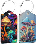 Set of 2 Colorful Mushrooms at Night Luggage Tags for Suitcases, Colorful Mushrooms Leather Suitcase Tag Name Identifiers Labels for Travel Bag Baggage Backpack