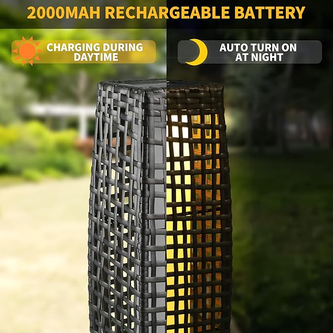 Solar Floor Lamp, Outdoor Floor Lamp, Solar Lanterns Outdoor Waterproof, Solar Powered Resin Wicker Outdoor Solar Lamp, Weather-Resistant Rattan Deck Light for Porch, Garden, Patio, Deck