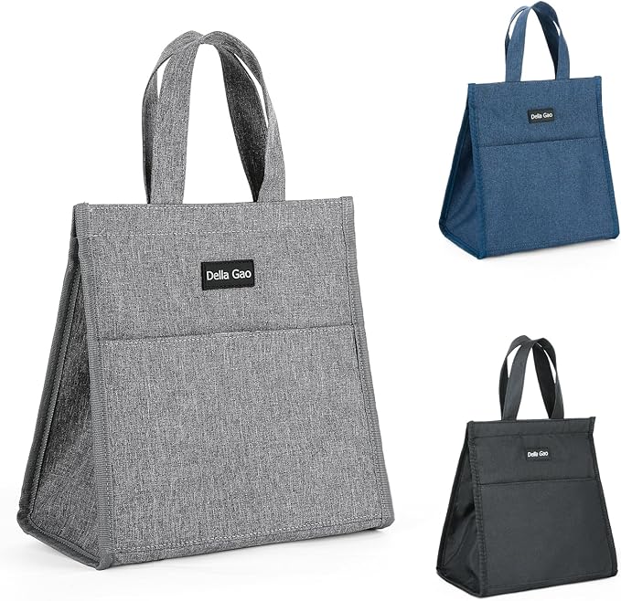 Della Gao Insulated Lunch Bag for Women Men, Waterproof Small Lunch Tote Lunch Box, Reusable Lunch Bags for Work, Party, Travel and Picnic (Gray)