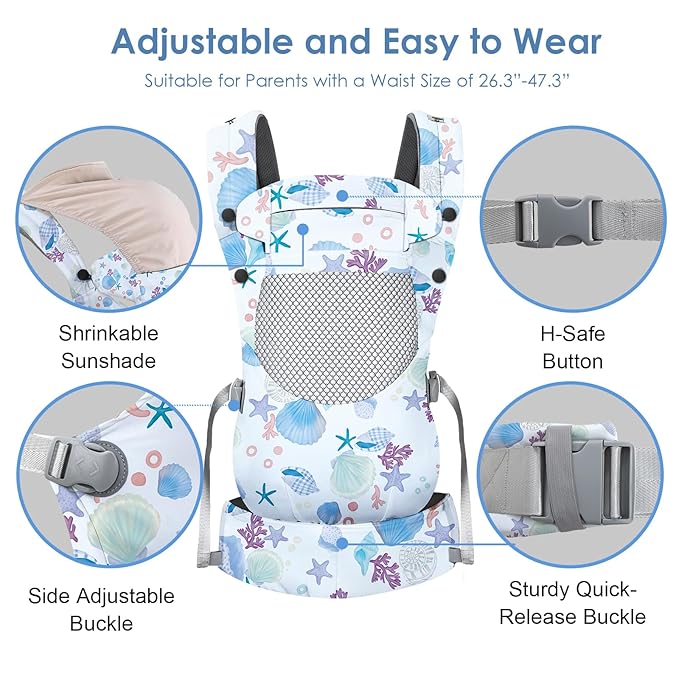 Newborn Baby Front Carrier Backpack, Toddler Baby Body Carrier, 7-66 Lbs Ergonomic Design, Lumbar Support, Lightweight
