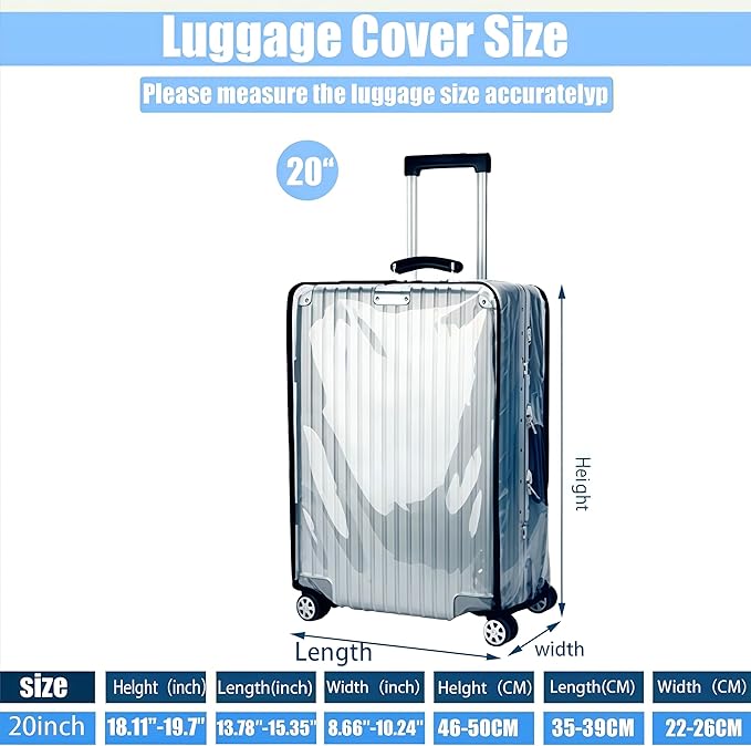 20 Inch Luggage Covers for Suitcase TSA Approved,Carry On Luggage Cover Protector Suitable 20-21 inch Clear 1.5mm Thickness Protector Bag PVC Clear Suitable for Long Travel Accessories