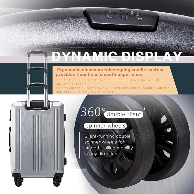 Coolife Luggage Expandable Suitcase PC+ABS 3 Piece Set with TSA Lock Spinner 20in24in28in