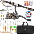 PLUSINNO Fishing Rod and Reel Combos - Carbon Fiber Telescopic Fishing Pole - Spinning Reel 12 +1 Shielded Bearings Stainless Steel BB