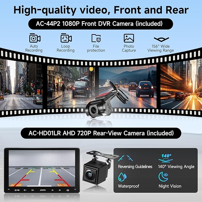 Double-DIN Car Stereo 9 Inch Android Car Radio, Wireless CarPlay&Android Auto, Backup Camera and Dashcam, AI Dialogues, WiFi/BT/USB, GPS Tracking, 24B EQ&DSP, 4 * 45W AMP