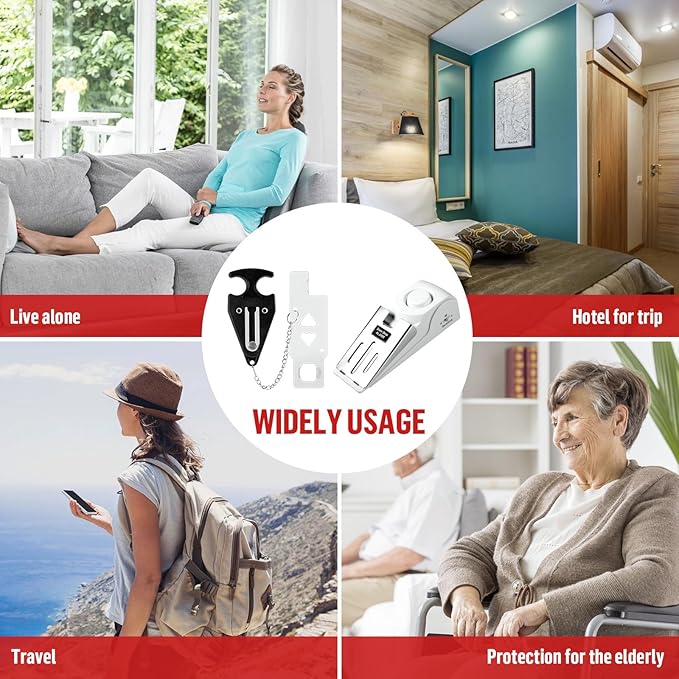Portable Door Lock Alarm - Dual Protection Security, 120DB Siren, Sturdy Rubber Door Stopper Wedge for Home & Travel