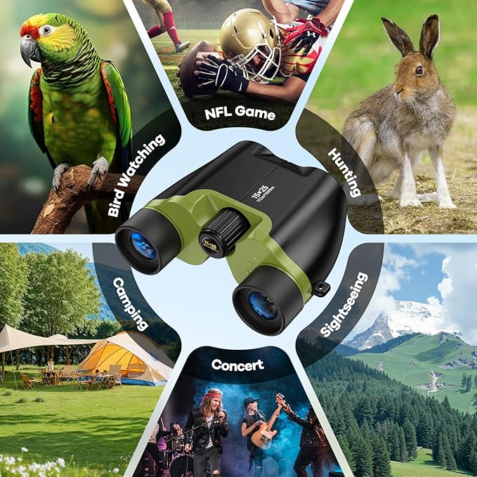 High Powered 15x25 Compact Binoculars for Adults&Kids with BAK4 Prism,FMC Lens,Waterproof Binocular with Low Light Vision,Small Binoculars for Cruise Ship/Bird Watching/Theater/Travel/Sightseeing
