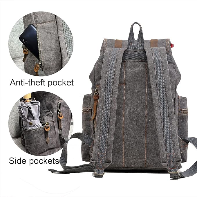AUGUR High Capacity Canvas Vintage Backpack - for School College Hiking Travel 12-17" Laptop